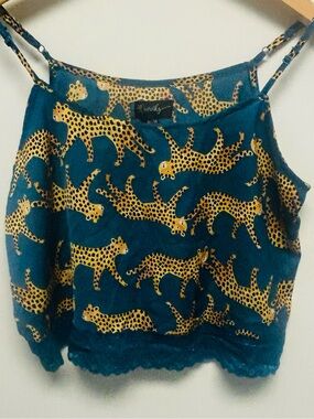 40Winks Teal Jaguar Print
Lace-Trim Cami Top Size M